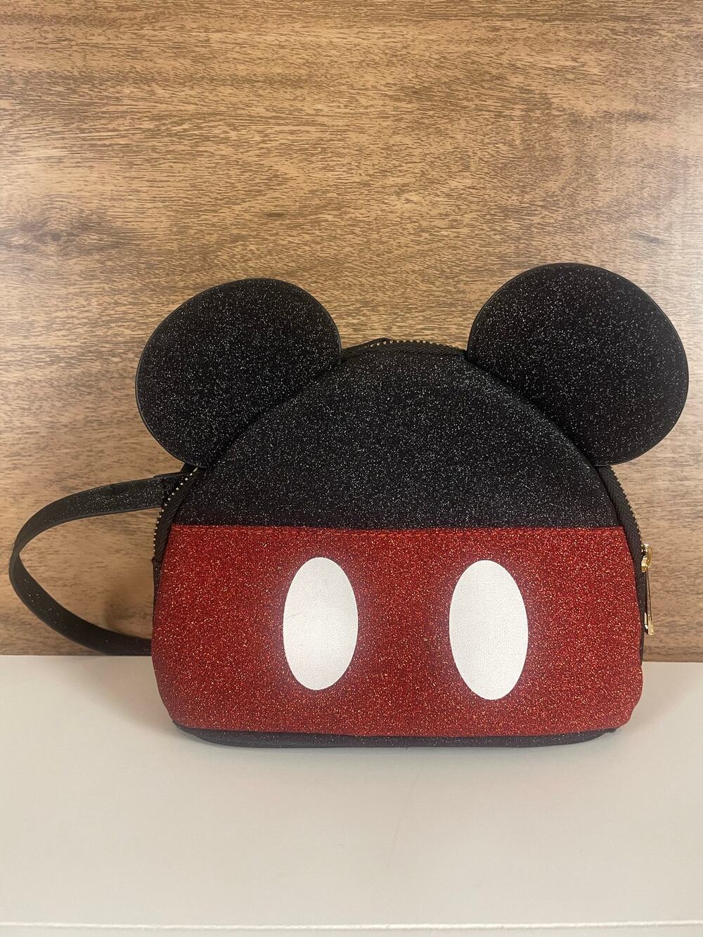 Disney Mickey Mouse Bioworld Black Glitter Crossbody Bag Mouse Ears Purse
